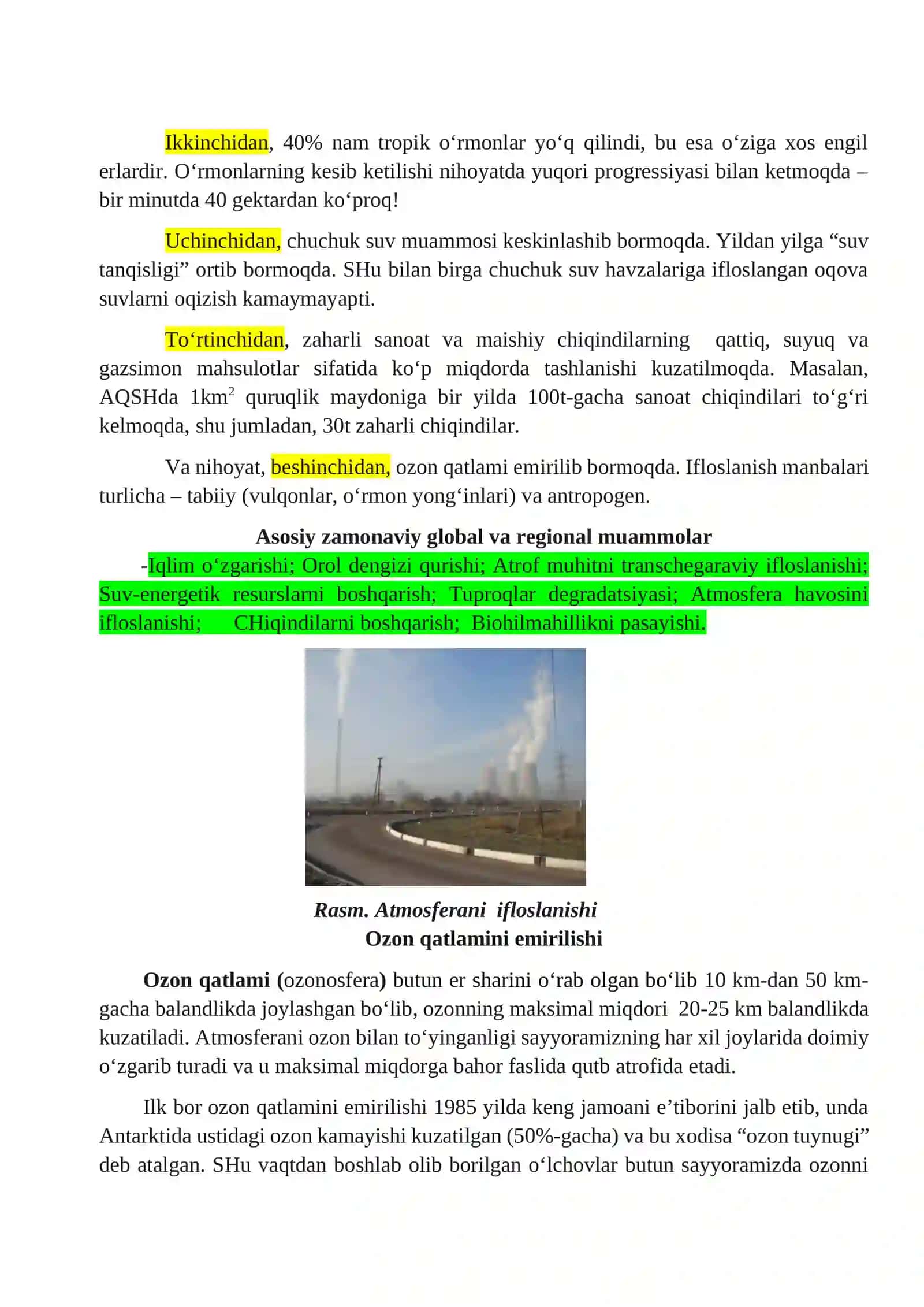EKOLOGIYA KURSI VAZIFALARI VA EKO MUOMMLAR KELIB CHIQISHI 2