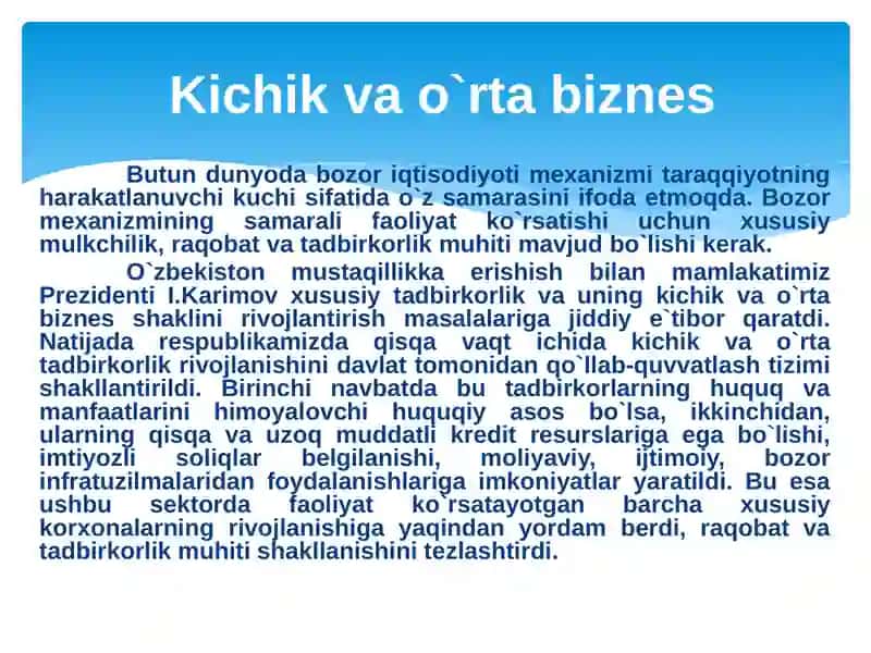 Kichik va o'rta biznes: tushunchasi, tanlash mezonlari, zamonaviy iqtisodiyotdagi o'rni 2