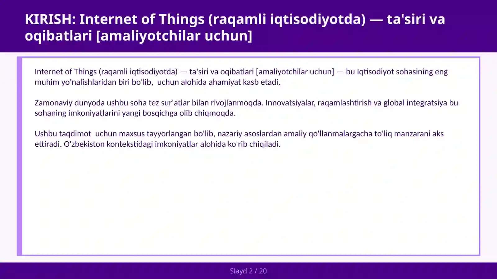 Internet of Things (Raqamli iqtisodiyotda) — Ta'siri va oqibatlari [Amaliyotchilar uchun] 2
