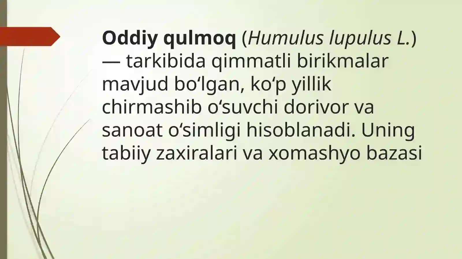 Oddiy qulmoq TABIIY ZAXIRASI VA XOM ASHYOSI 2