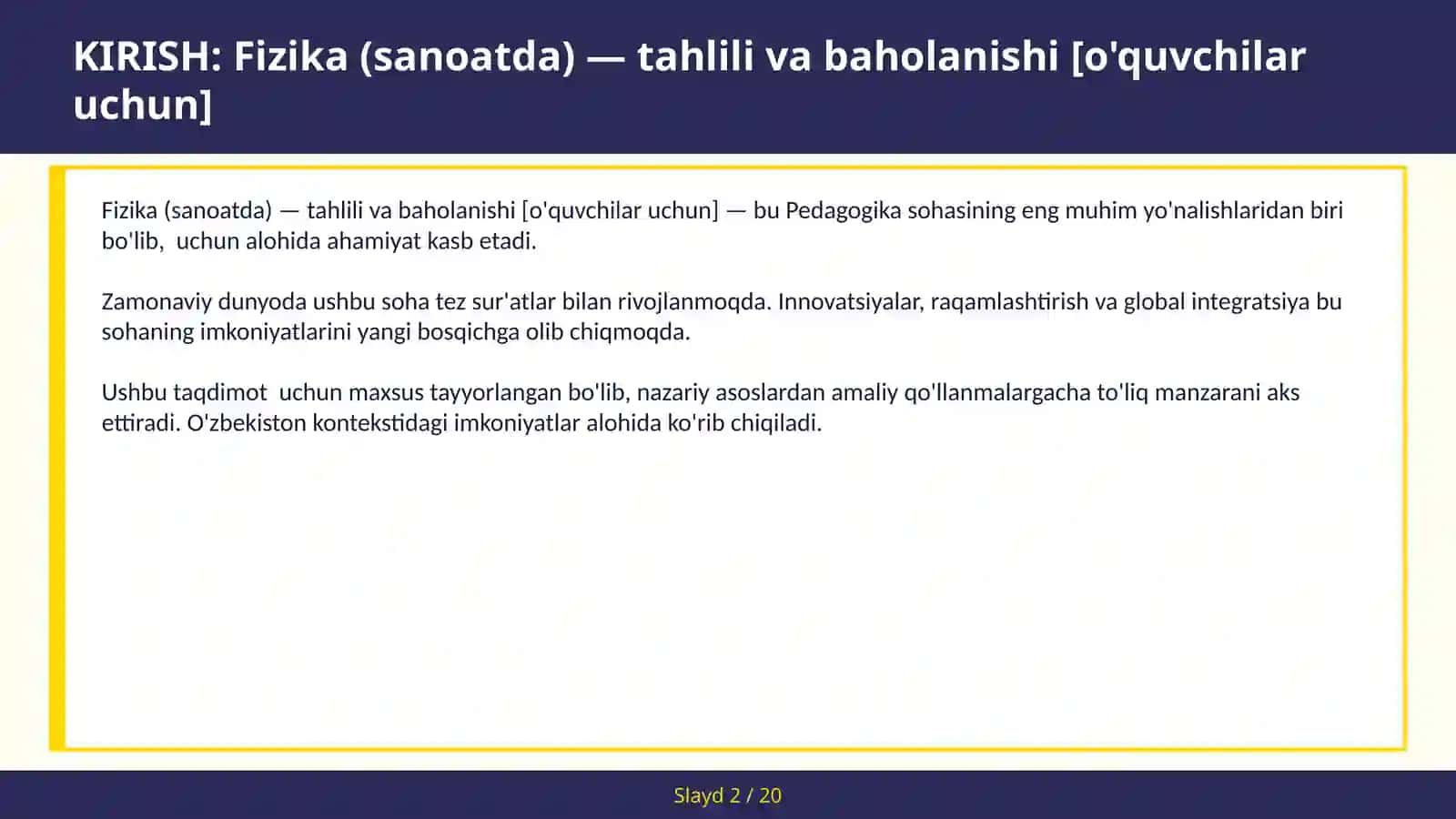 Fizika (sanoatda) — tahlili va baholanishi [o'quvchilar uchun] 2