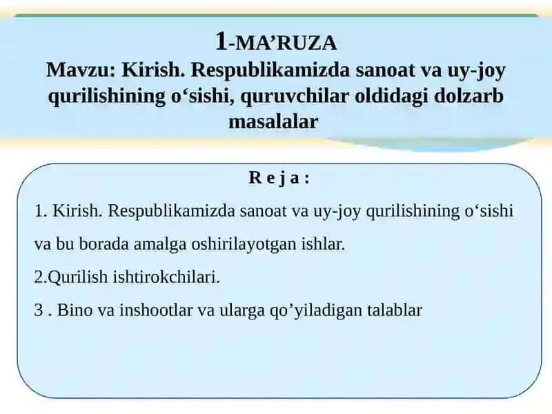 Kirish.Respublikamizdasanoatvauy-joyqurilishiningo‘sishivabuboradaamalgaoshirilayotganishlar 2