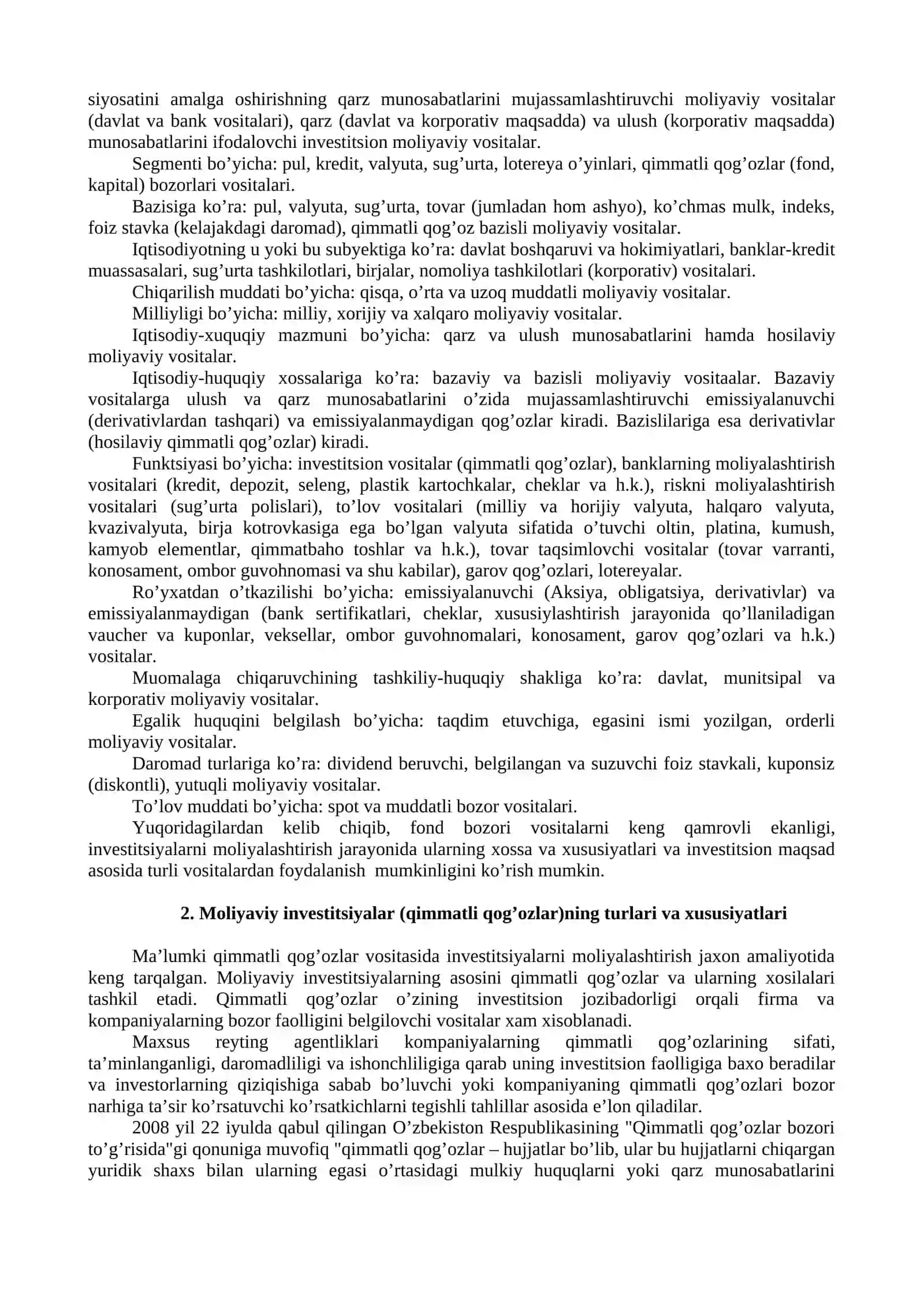 Investitsiyalarni moliyalashtirishda moliyaviy vositalar 2