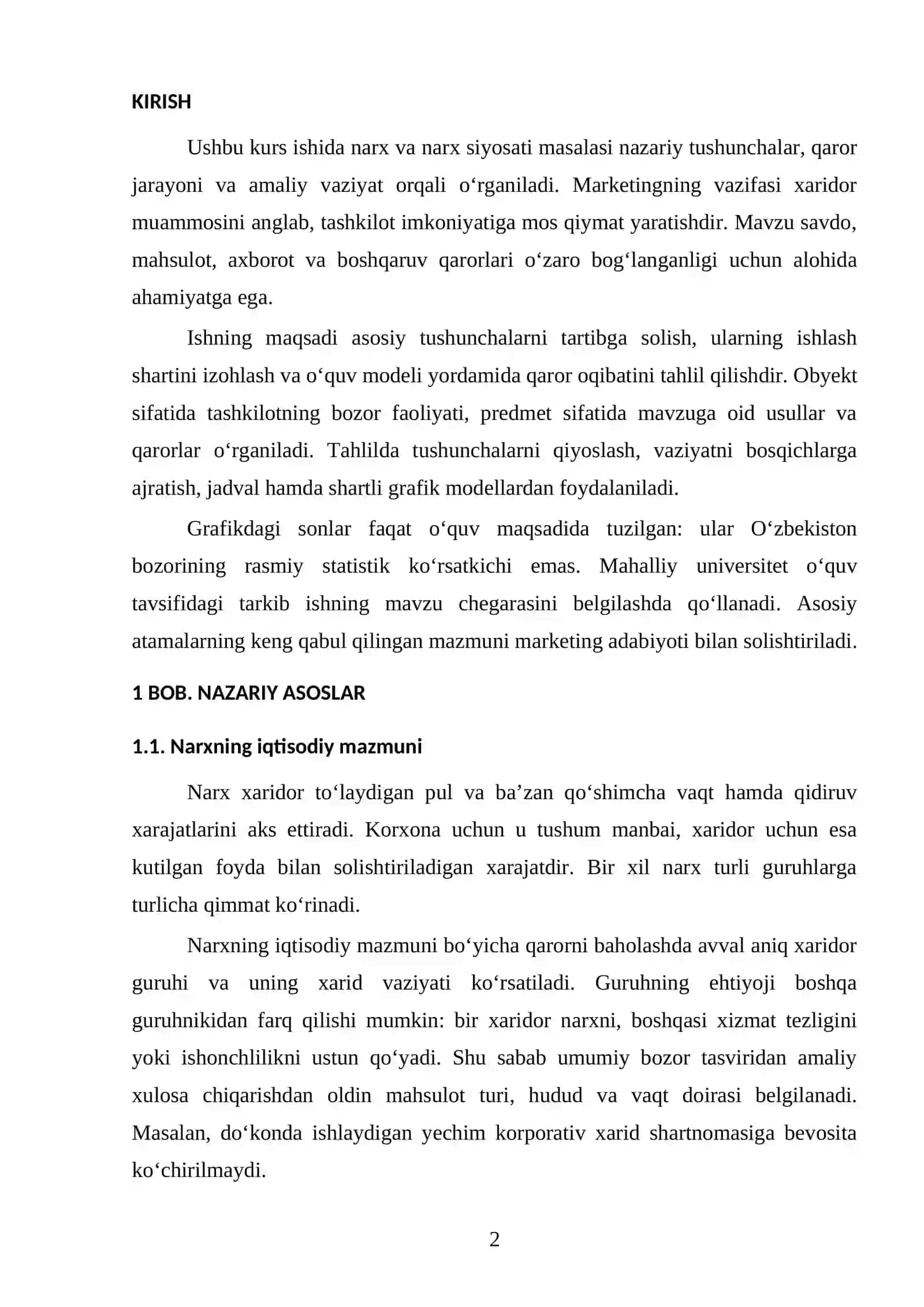 Narx va narx siyosati 2