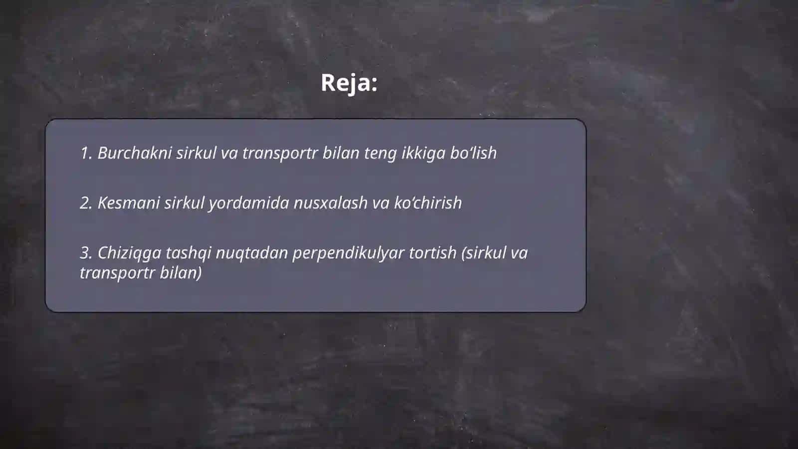 Yasashga doir masalalar. Sirkul va transportr bilan ishlash 2