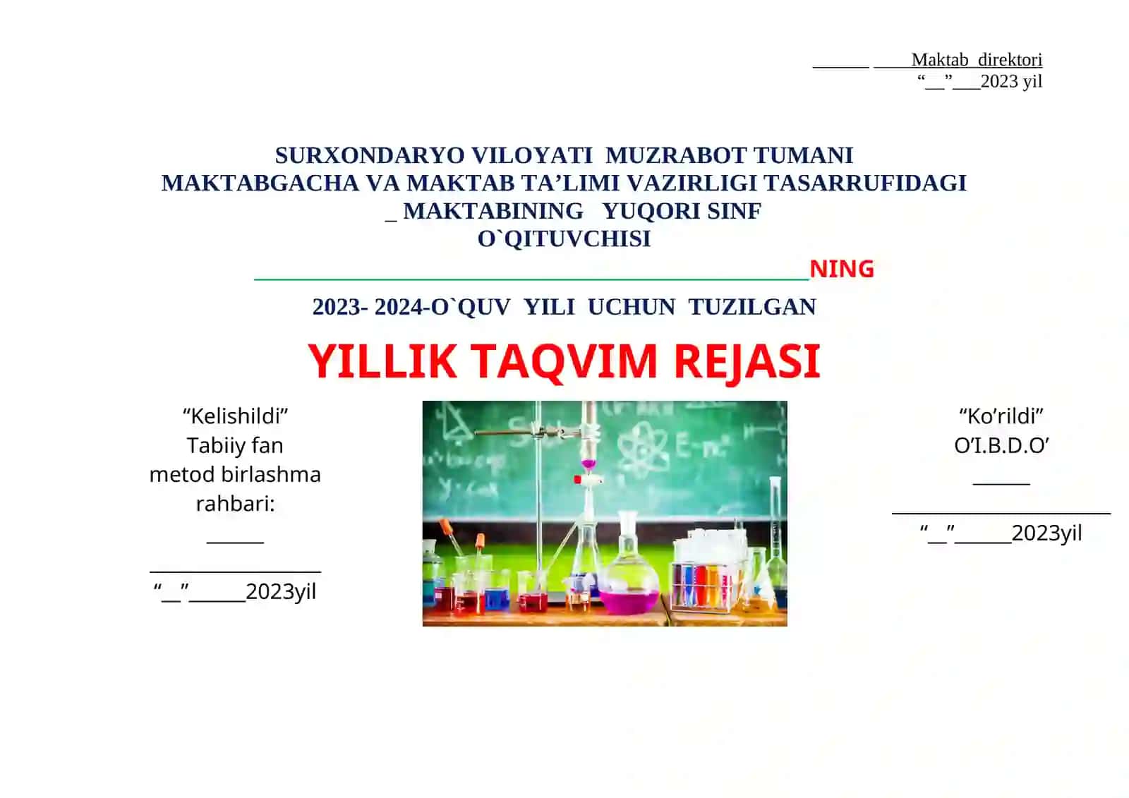 TASVIRIY SAN’AT VA CHIZMACHILIK fanidan YILLIK TAQVIM REJASI 2