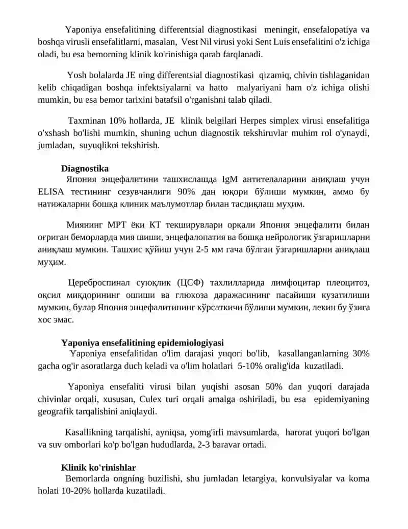 Yaponiya ensefaliti: etiologiyasi, epidemiologiyasi, klinik belgilari, diagnostikasi 2