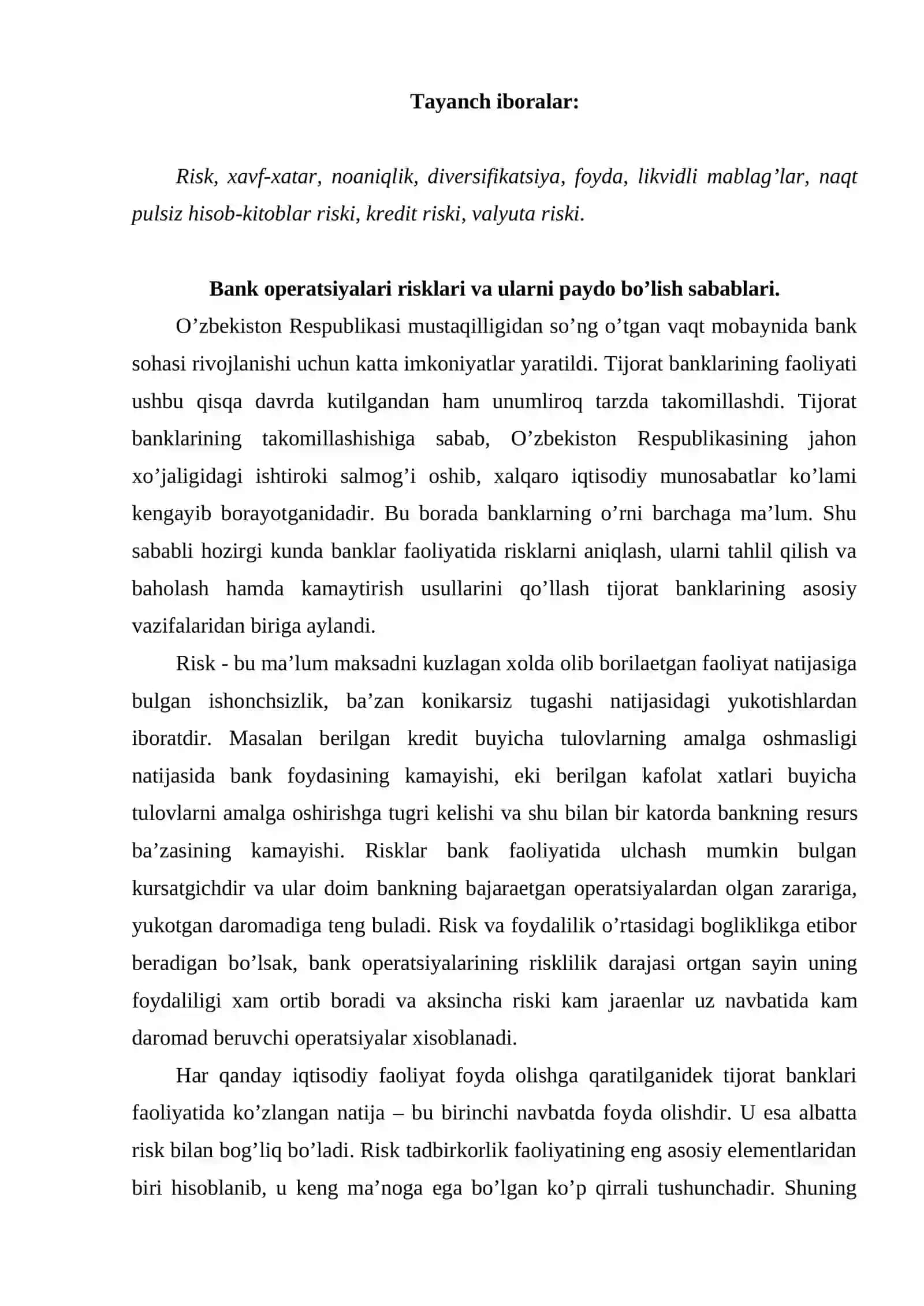 Tijorat banklari risklari va ularni boshqarish usullari 2