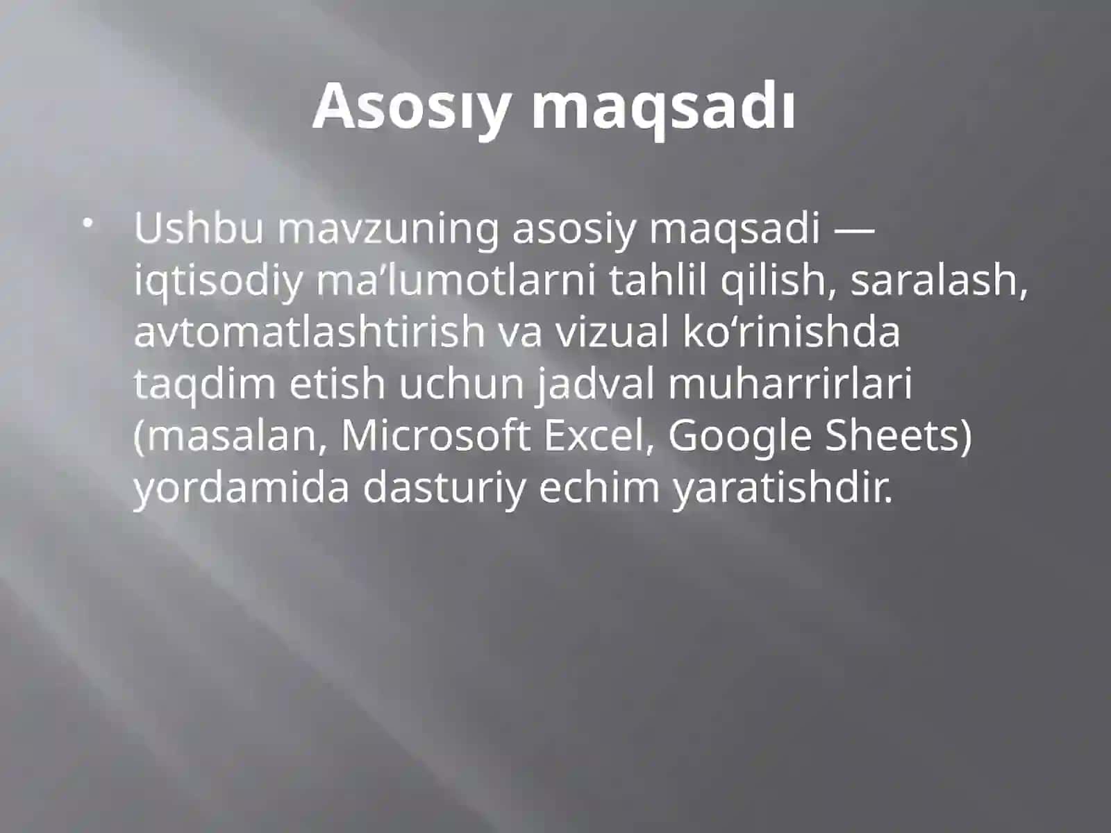 Iqtısodıy axborotlarnı jadval muharrırlarıdan foydalangan holda qayta ıshga tushırısh 2