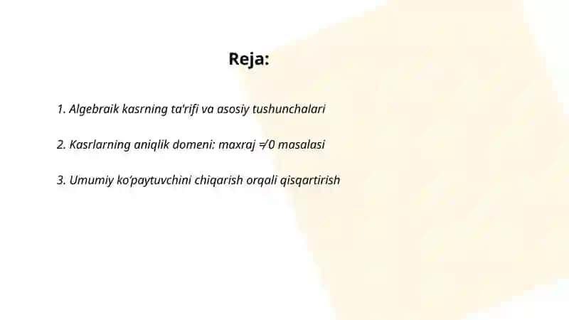 Algebraik kasr. Kasrlarni qisqartirish 2