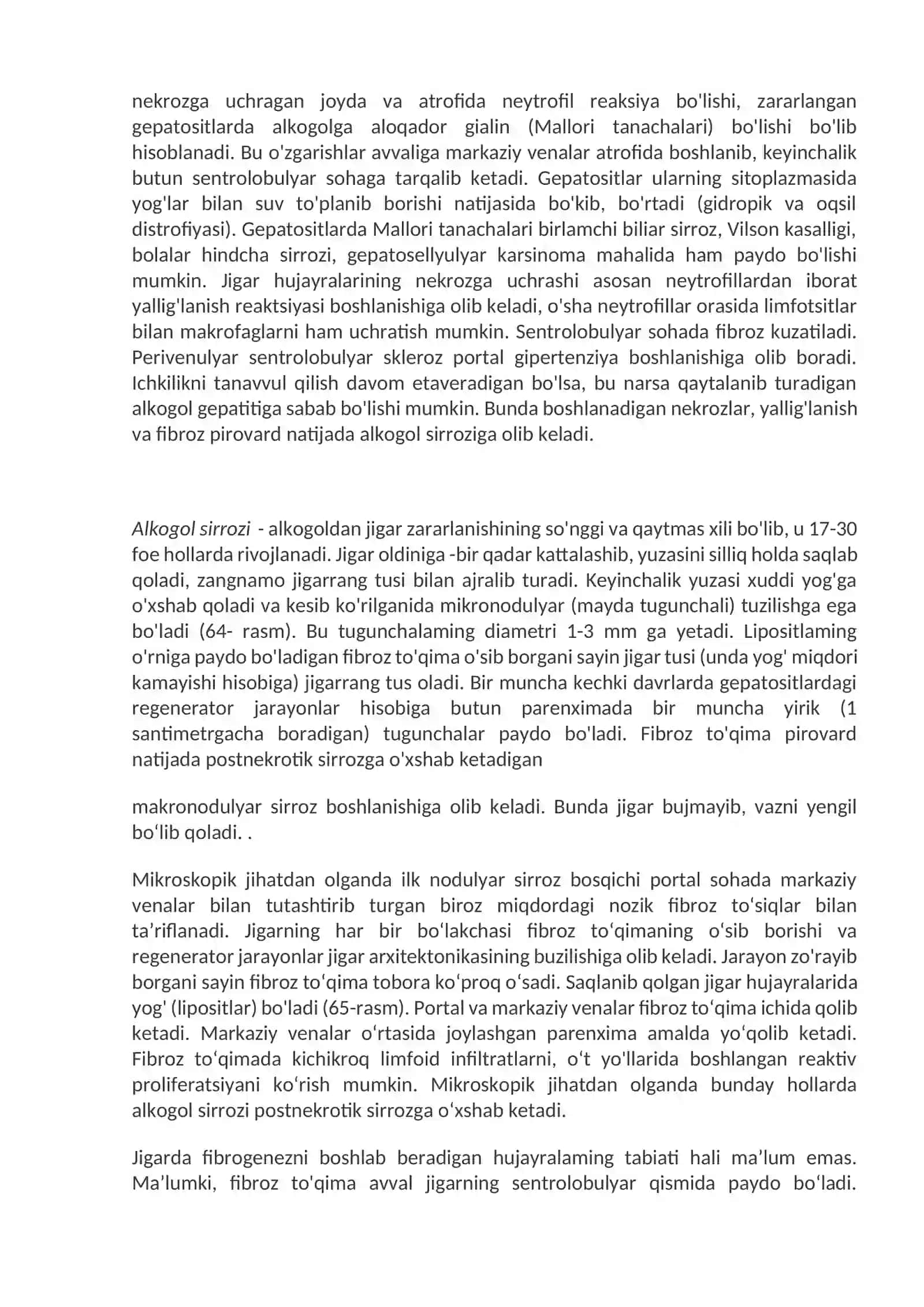 Jigarni toksik va dori vositalari tasirida zararlanishi. Jigar o‘smalari. O't tosh kasalliklari 2