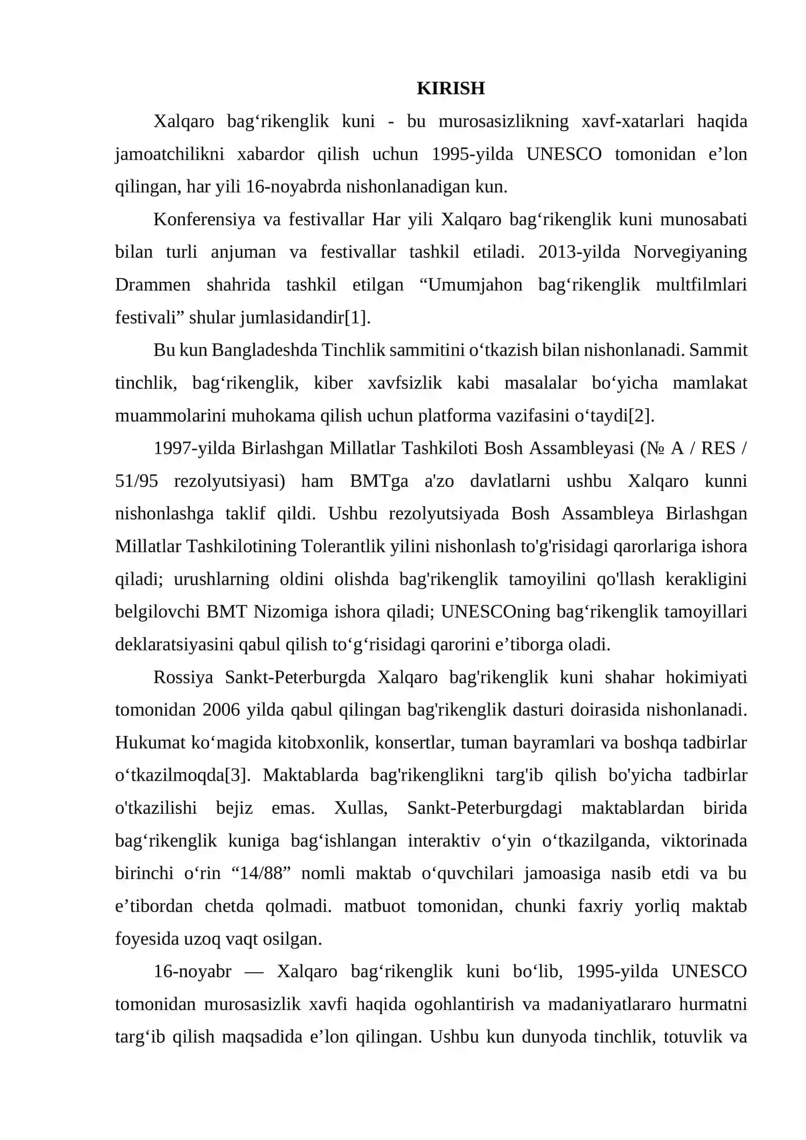 16- NOYABR XALQARO BAGʻRIKENGLIK KUNI VA UNING AHAMIYATI 2