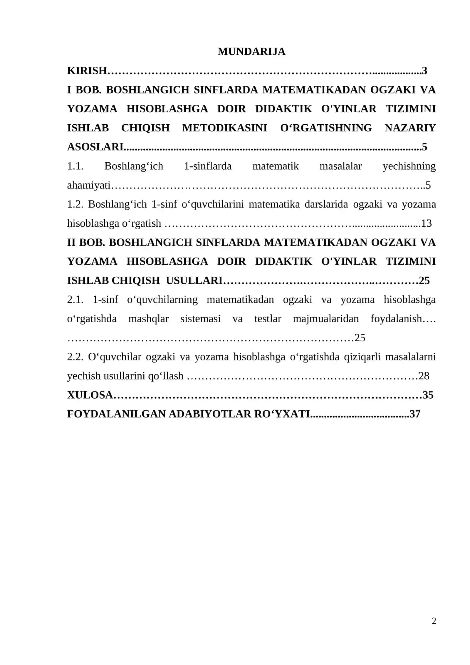 Boshlangich sinflarda matematikadan ogzaki va yozama hisoblashga doir didaktik o'yinlar tizimini ishlab chiqish metodikasi (1-sinf misolida) 2