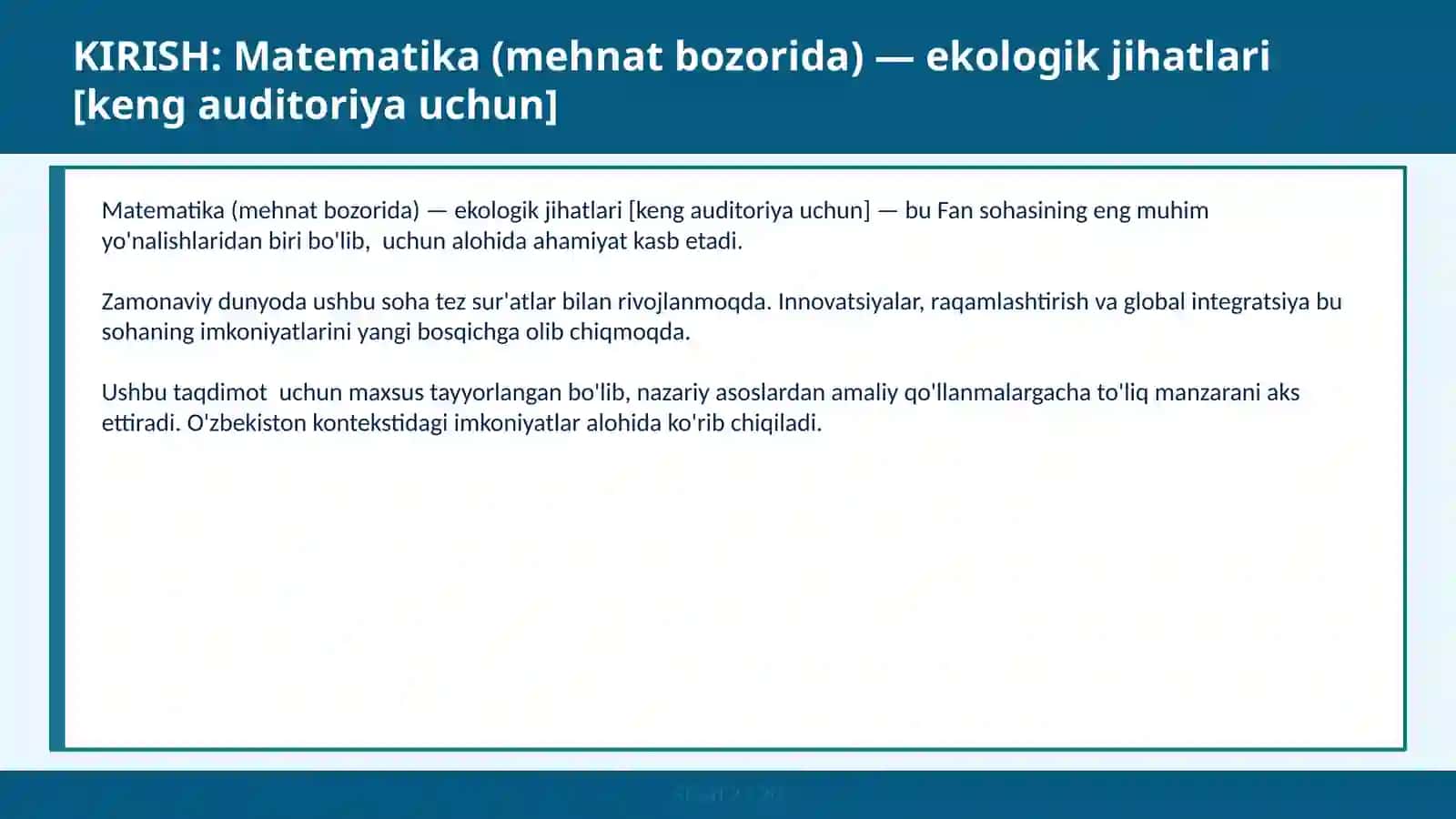 Matematika (mehnat bozorida) — ekologik jihatlari [keng auditoriya uchun] 2