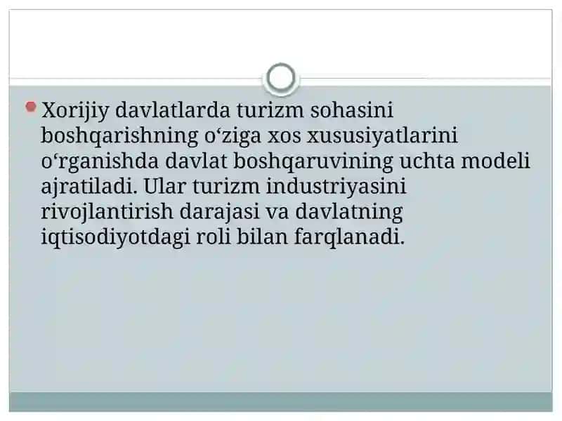 TURIZM SOHASINI BOSHQARISHNING TASHKILIY TUZILMASI VA MARKETINGI 2