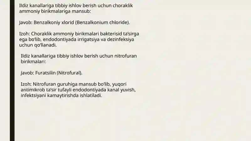 Ildiz kanallariga tibbiy ishlov berish uchun yod tarkibli birikmalar 2