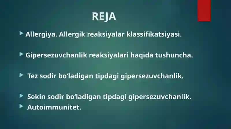 O’TASEZUVCHANLIK REAKSIYALARI TO’G’RISIDA TUSHUNCHA.AUTOIMMUNITET 2
