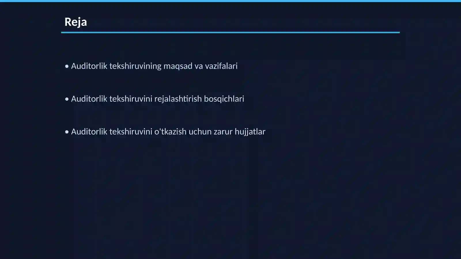 Auditorlik tekshiruvini rejalashtirish 2