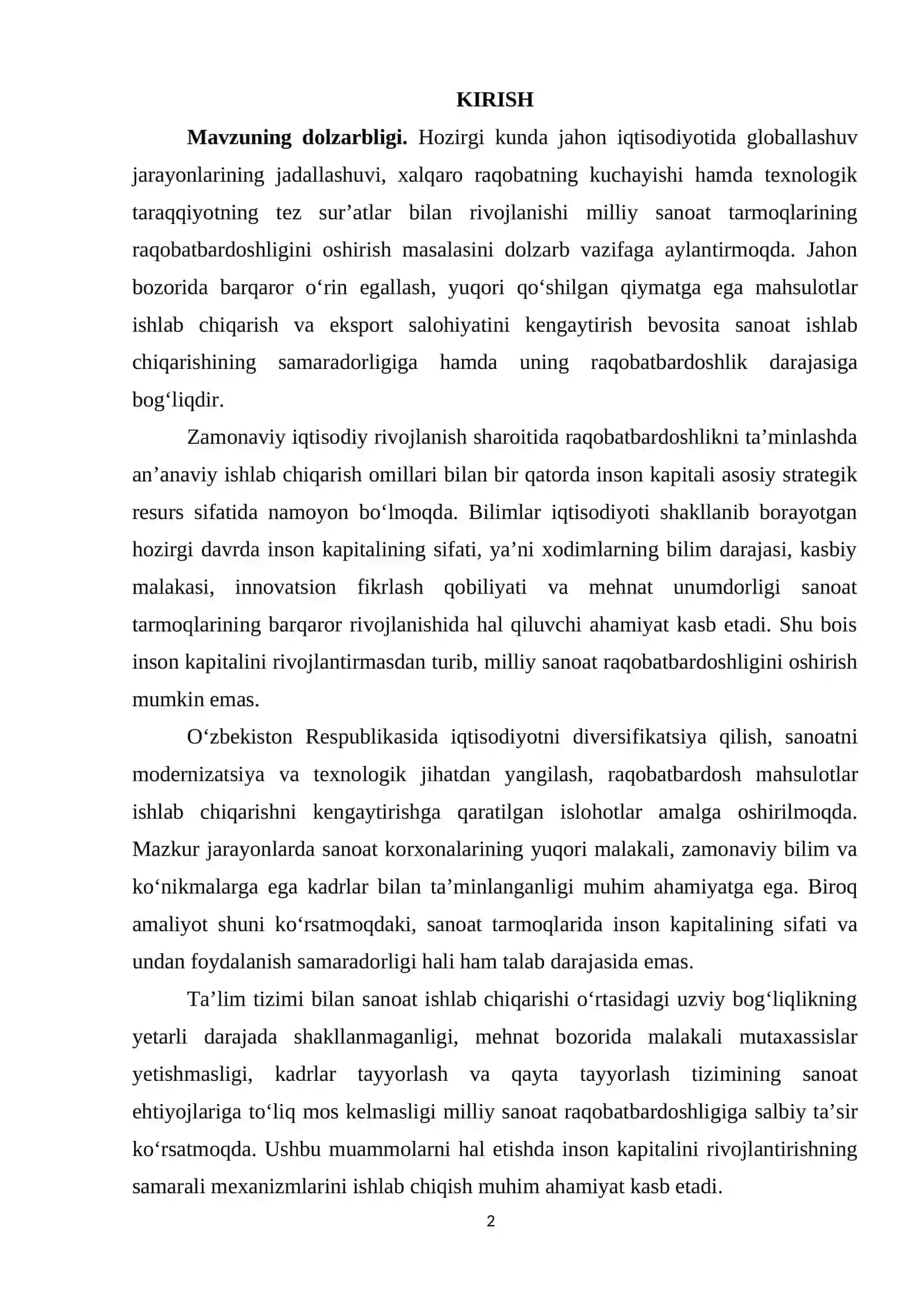 Milliy sanoat raqobatbardoshligini oshirishda inson kapitalining o’rni 2