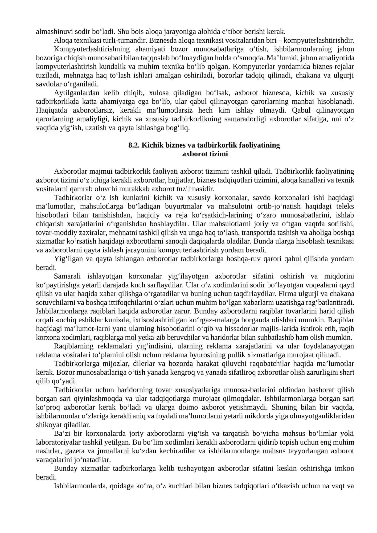 Kichik biznes va tadbirkorlik faoliyatini axborot bilan ta’minlash 2