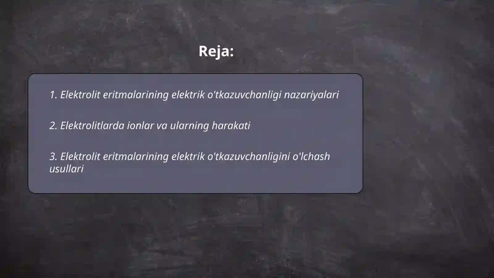 Elektrolit eritmalarining elektr utkazuvchanligi.Elektrodlardagi jarayonlar. Potensiallar xosil bolishi.Elektrkimyoviy davolash va diagnostika usullari 2