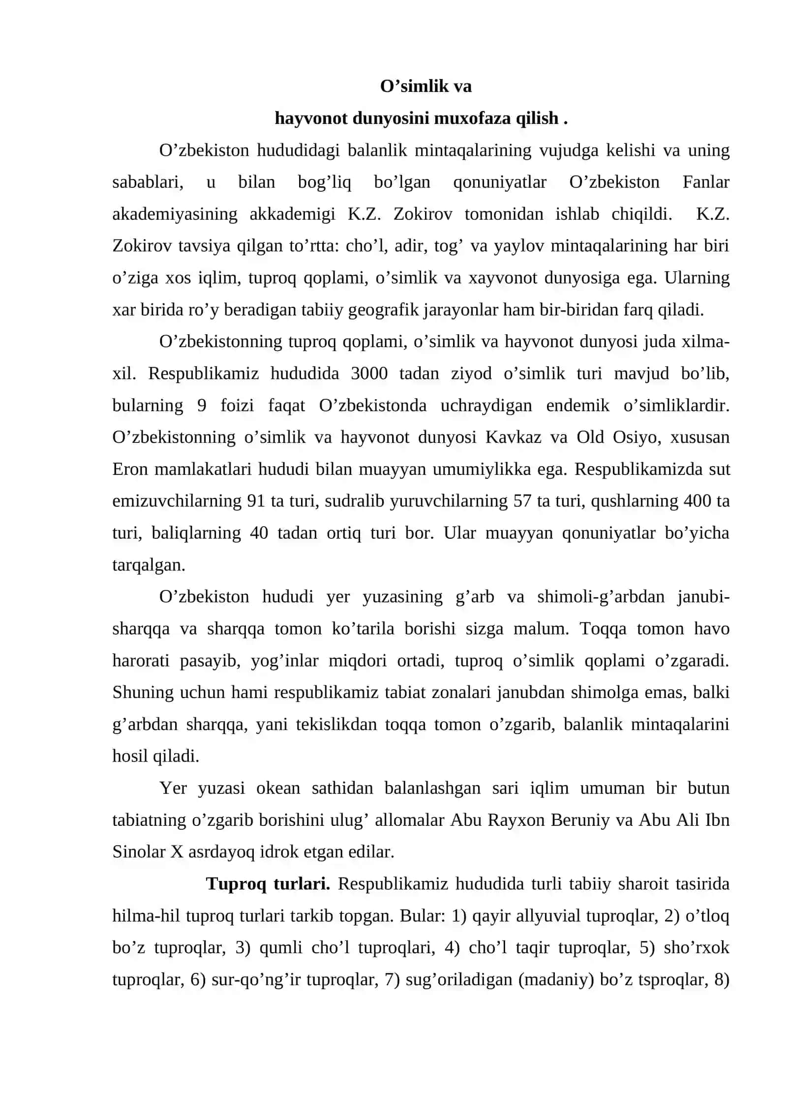 O’simlik va hayvonot dunyosini muxofaza qilish 2