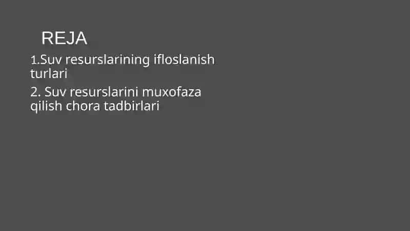 Suv resurslarini muhofaza qilish va oqilona foydalanish 2