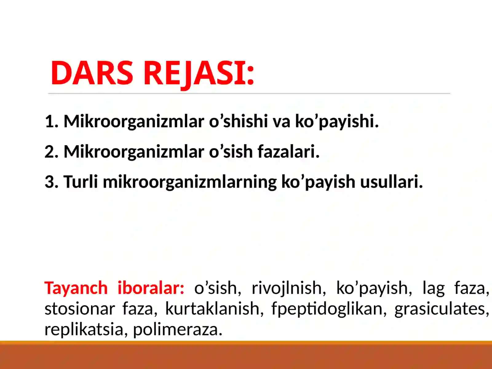 MIKROORGANIZMLARNING O’SISHI VA RIVOJLANISHI 2