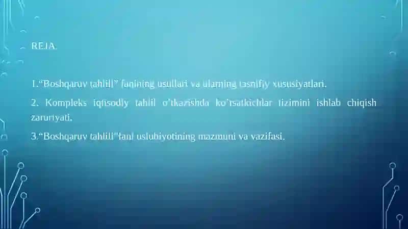 Boshqaruv tahlili” fanining uslubiyoti va unga qo’yiladigan talabalar 2