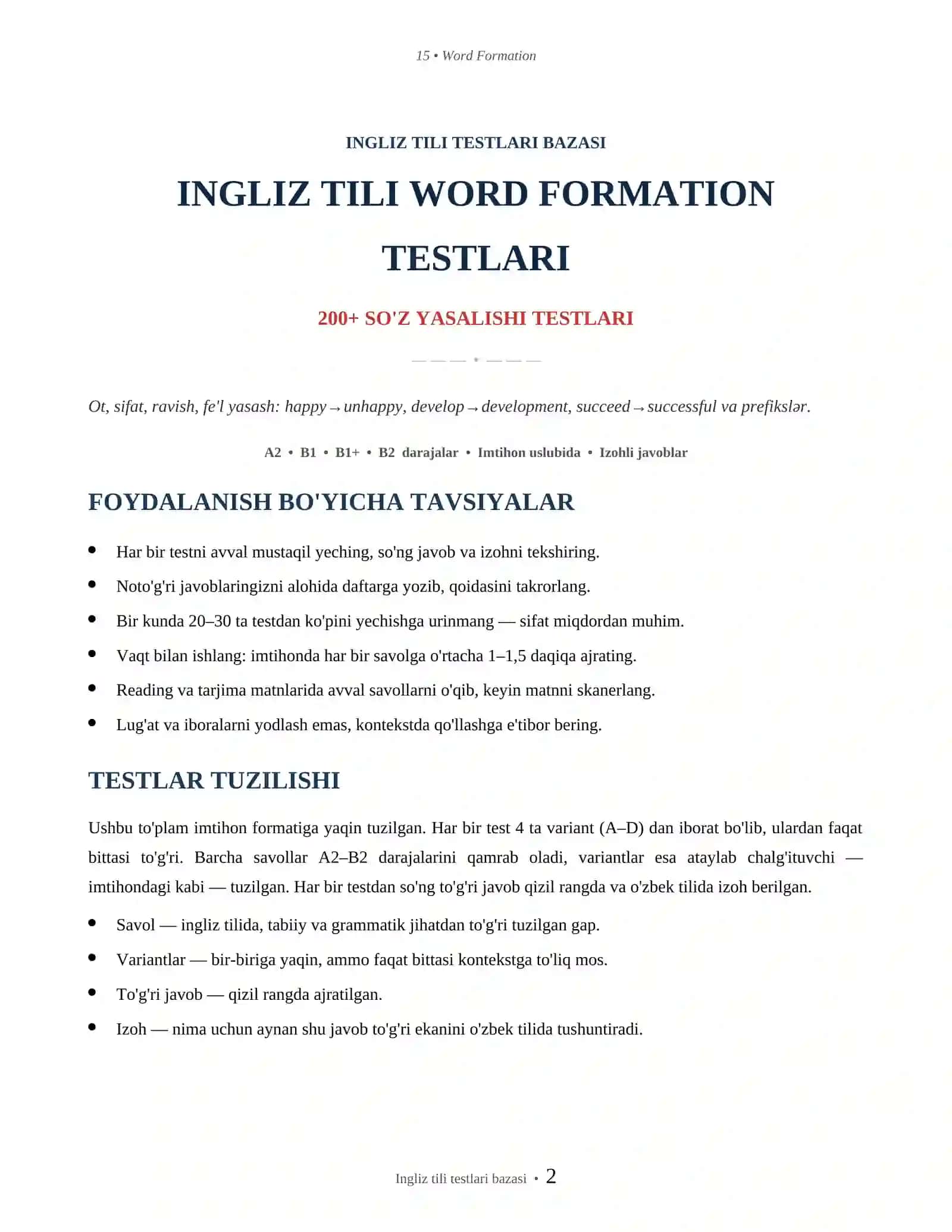 INGLIZ TILI WORD FORMATION TESTLARI 2