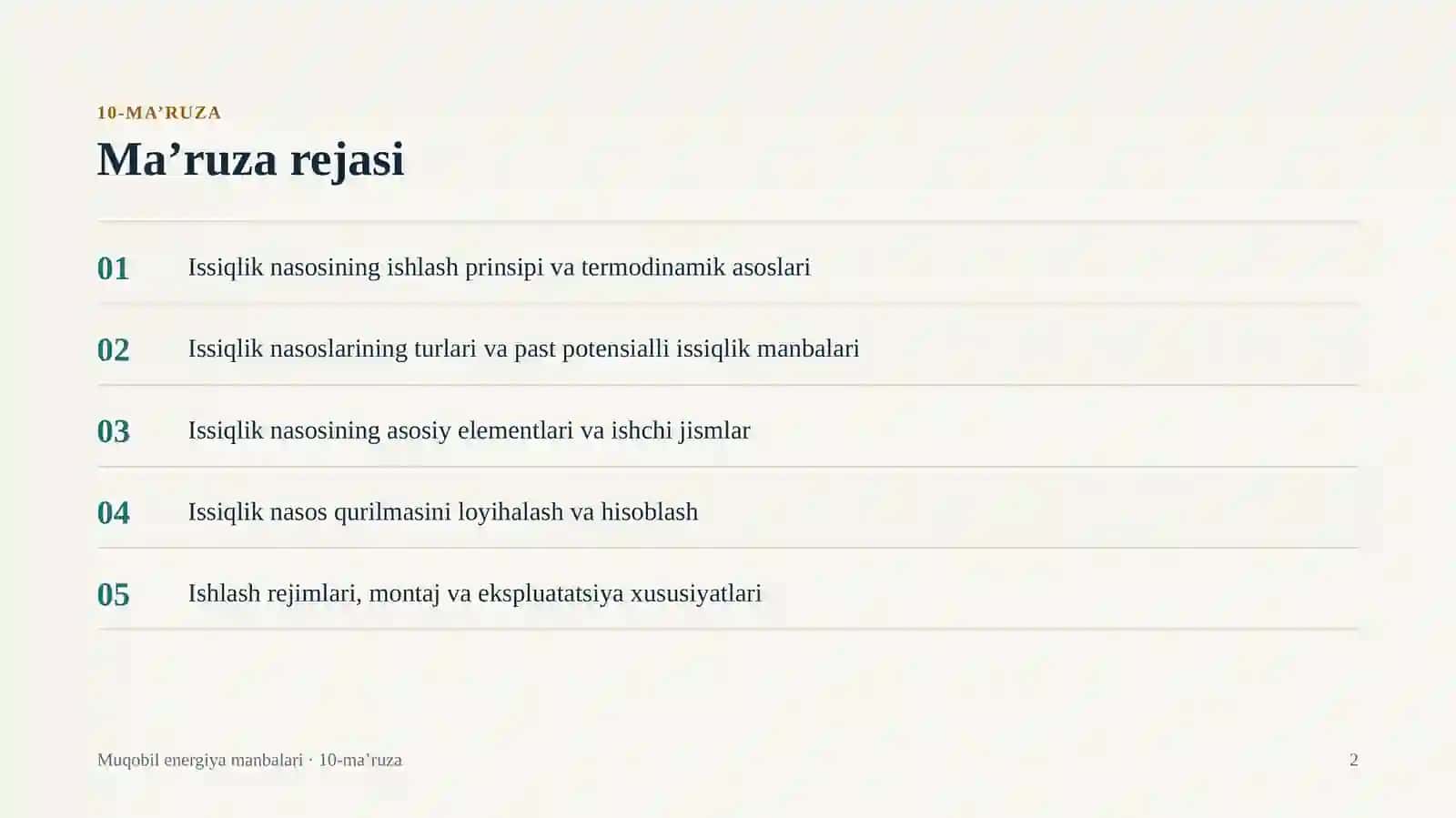 Issiqlik nasos qurilmalarini loyihalash 2