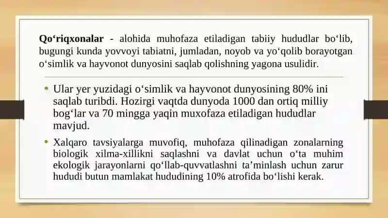Qoraqalpog’istonda biologik resurslarni muhofaza qilishdatabiiyhududlarningo’rni 2