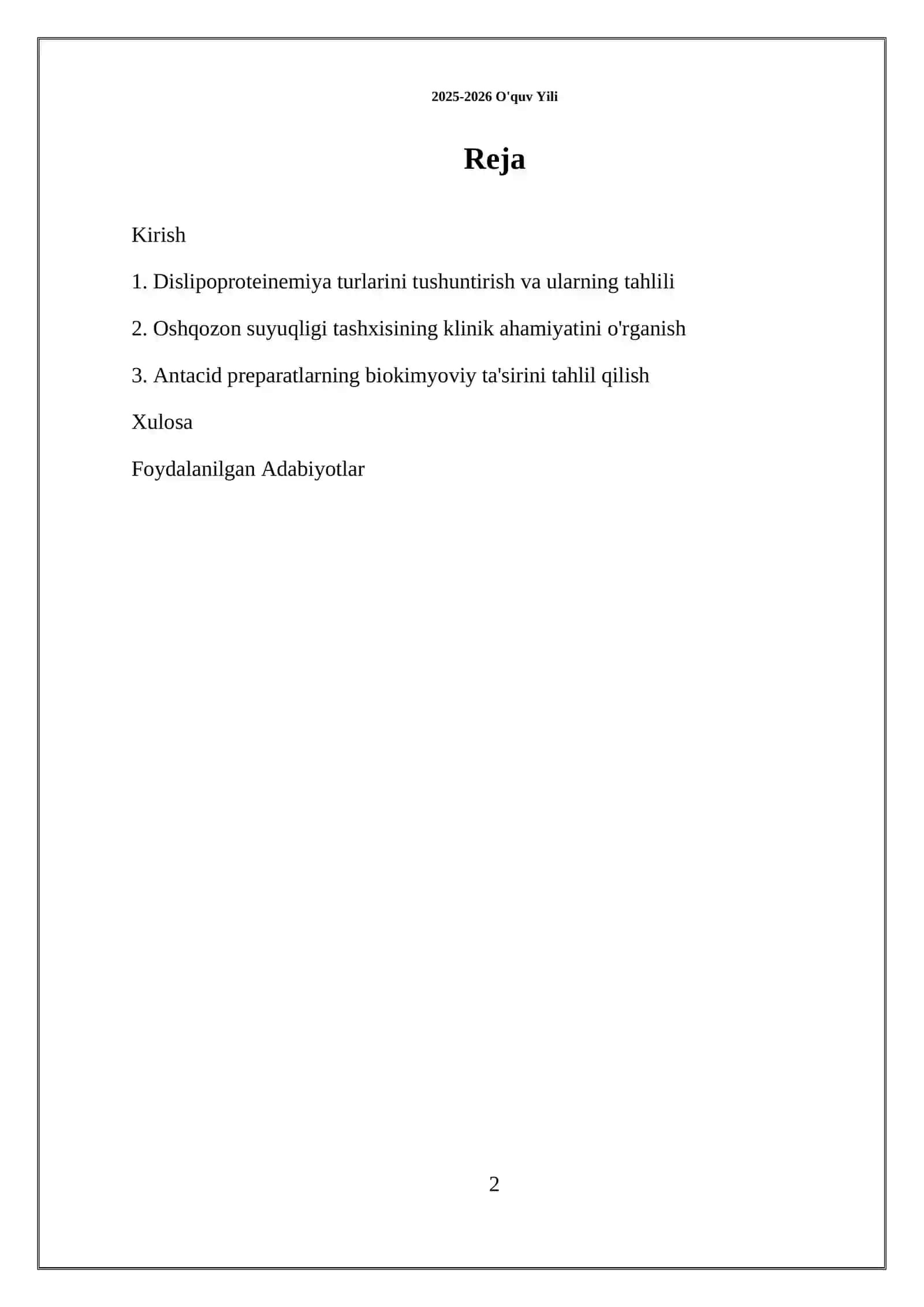 Dislipoproteinemiya Turlari. Oshqozon Suyuqligita shxisining Klinik Ahamiyati. Giperasid Holatlar Va Oshqozon-Ichak Yara Kasalliklarida Antacid Preparatlarni Qo'llashning Biokimyoviy Asoslari 2