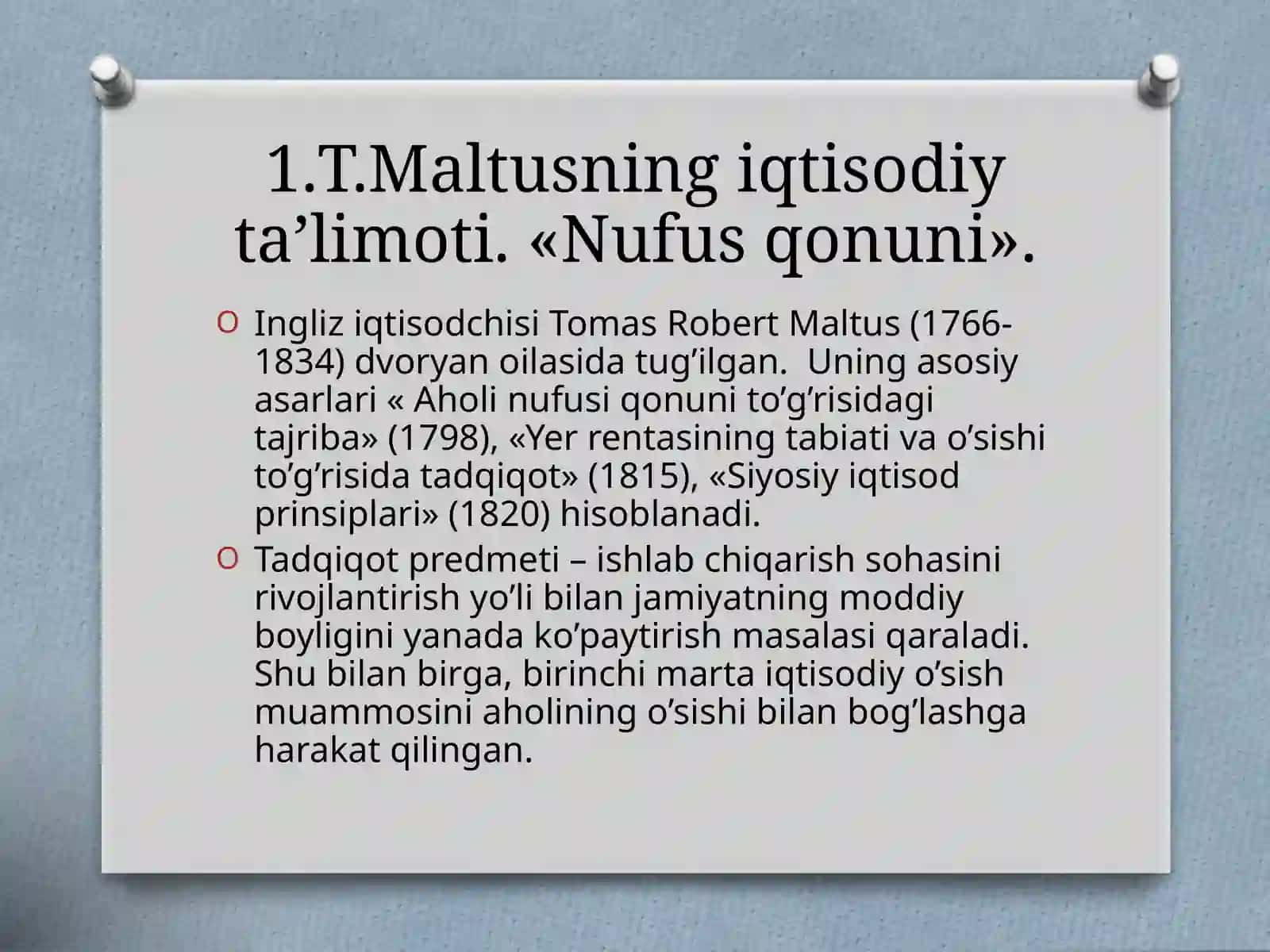 T.Maltusning iqtisodiy ta’limoti 2