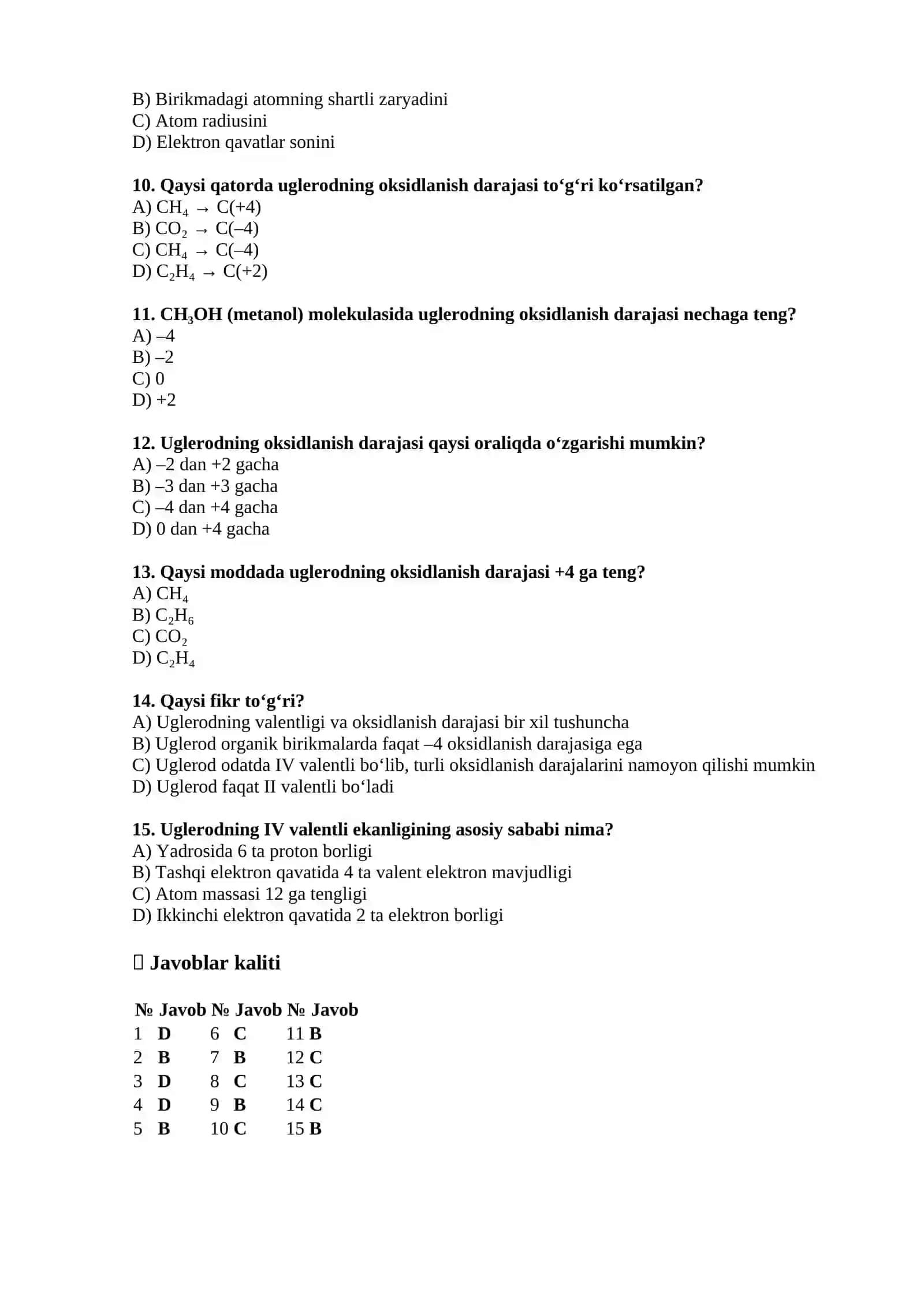 Uglerodning oksidlanish darajasi 2