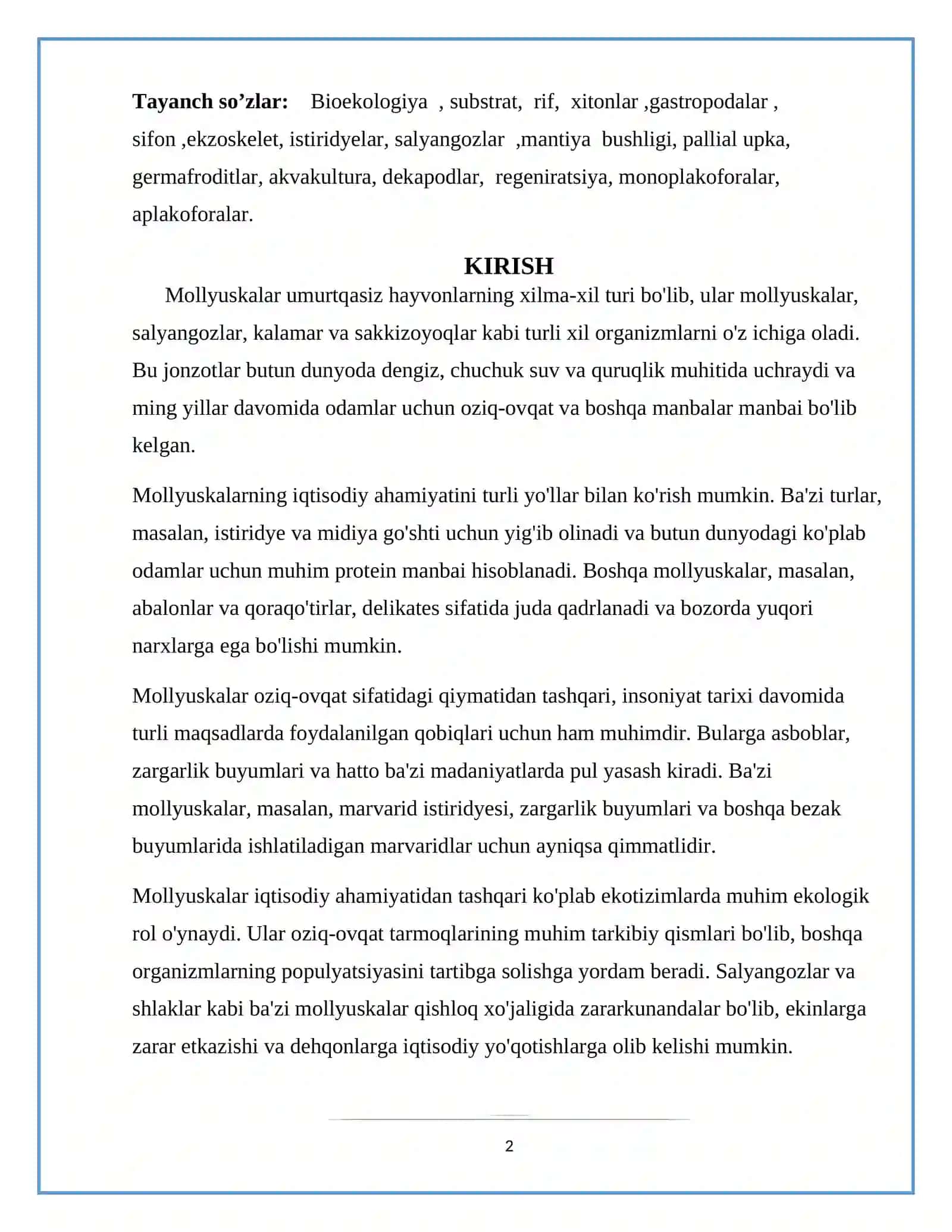 Ovlanadigan mollyuskalar, asosiy turlarining iqtisodiy ahamiyati 2