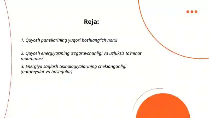 Quyosh energiyasidan foydalanishdagi asosiy muommolar 2