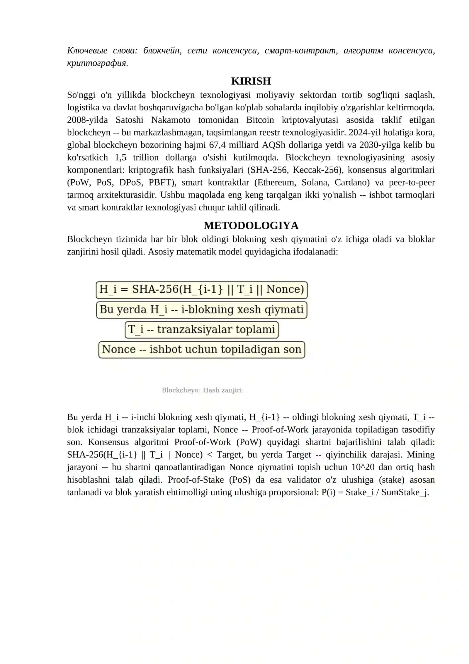BLOCKCHEYN TEXNOLOGIYASI USULLARI: ISHBOT TARMOQLAR VA SMART KONTRACTLAR. MAQOLA 2