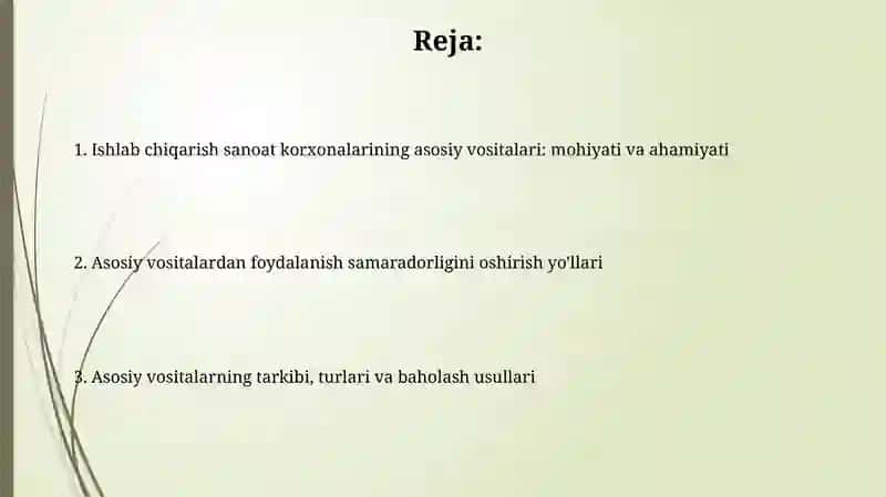 Ishlab chiqarish sanoat korxonalarining asosiy vositalari 2