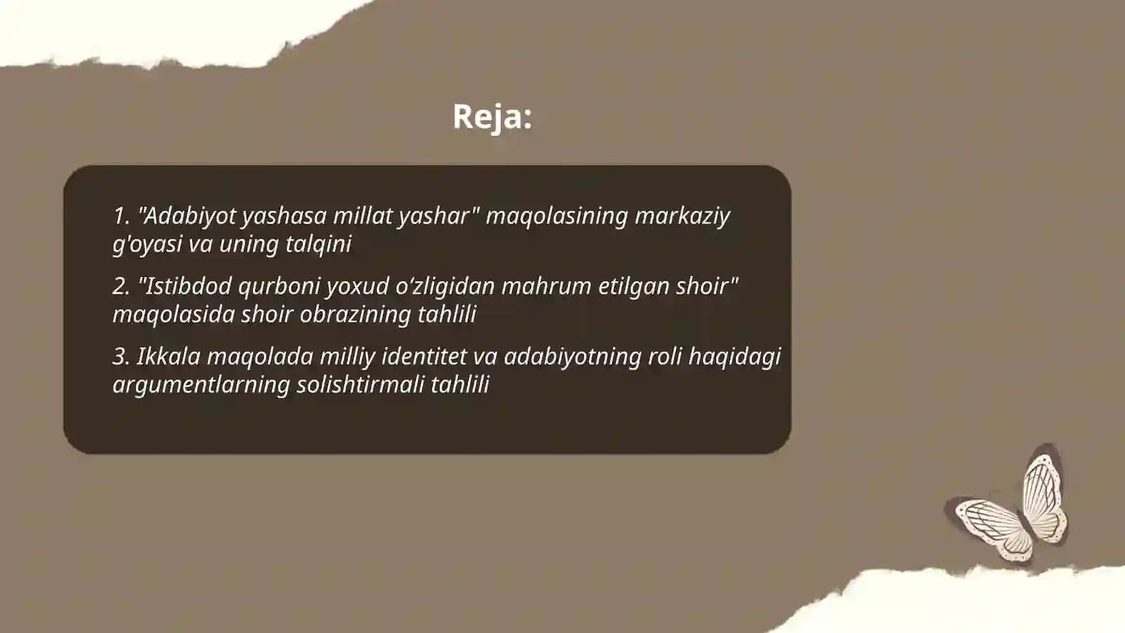 OZOD SHARAFIDDINOVNING "ijodni anglash baxti" to‘plamida "Adabiyot yashasa millat yashar", "Istibdod qurboni yoxud o‘zligidan mahrum etilgan shoir" maqolalari talqini 2