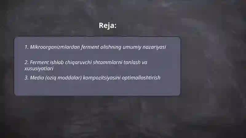 Mikroorganizmlardan ferment olish texnologiyasi 2