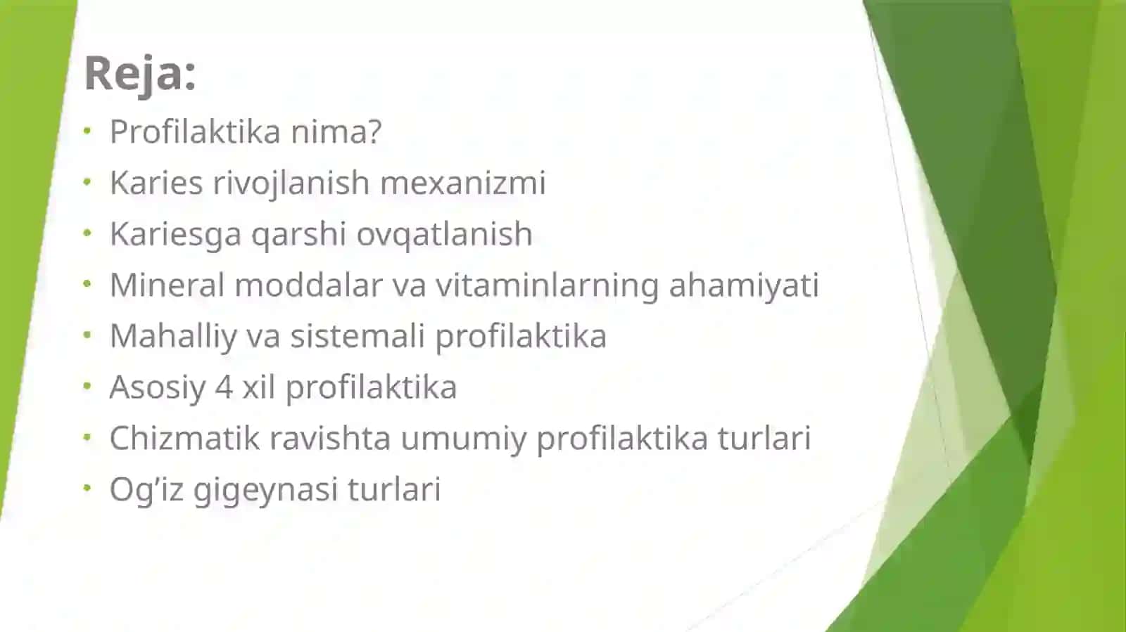 Karies va ovqatlanish tamoyillari 2