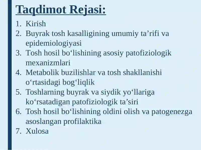 Buyrak tosh kasalliklari patofiziologiyasi 2