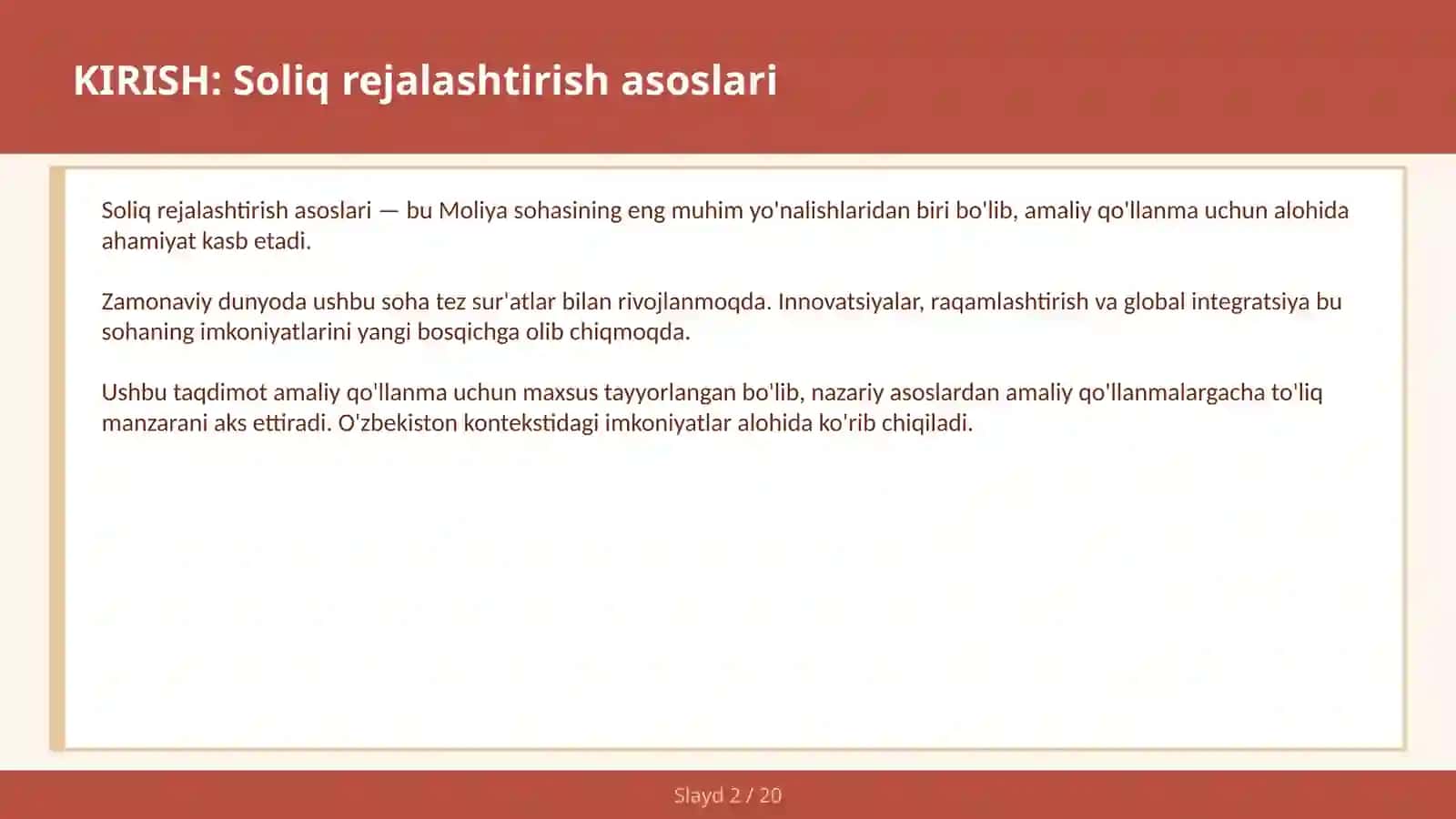 SOLIQ REJALASHTIRISH ASOSLARI 2