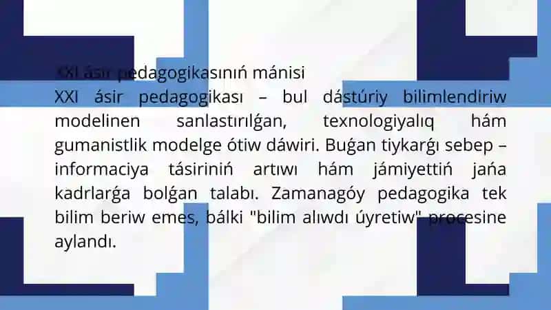 XXI ásir pedagogikasında ámelge asırılǵan ilimiy izertlew baǵdarları hám pedagogikalıq koncepciyalar 2