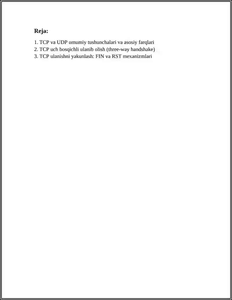 TCP/UDP PROTOCOLLARI 2