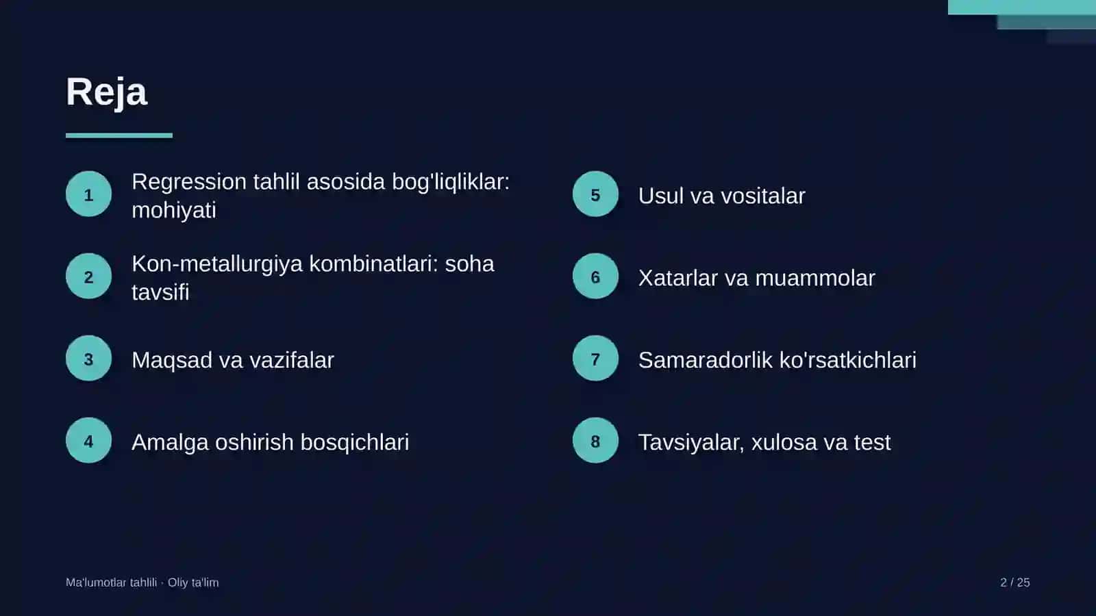 Kon-metallurgiya kombinatlarida regression tahlil asosida bog'liqliklarni aniqlash 2