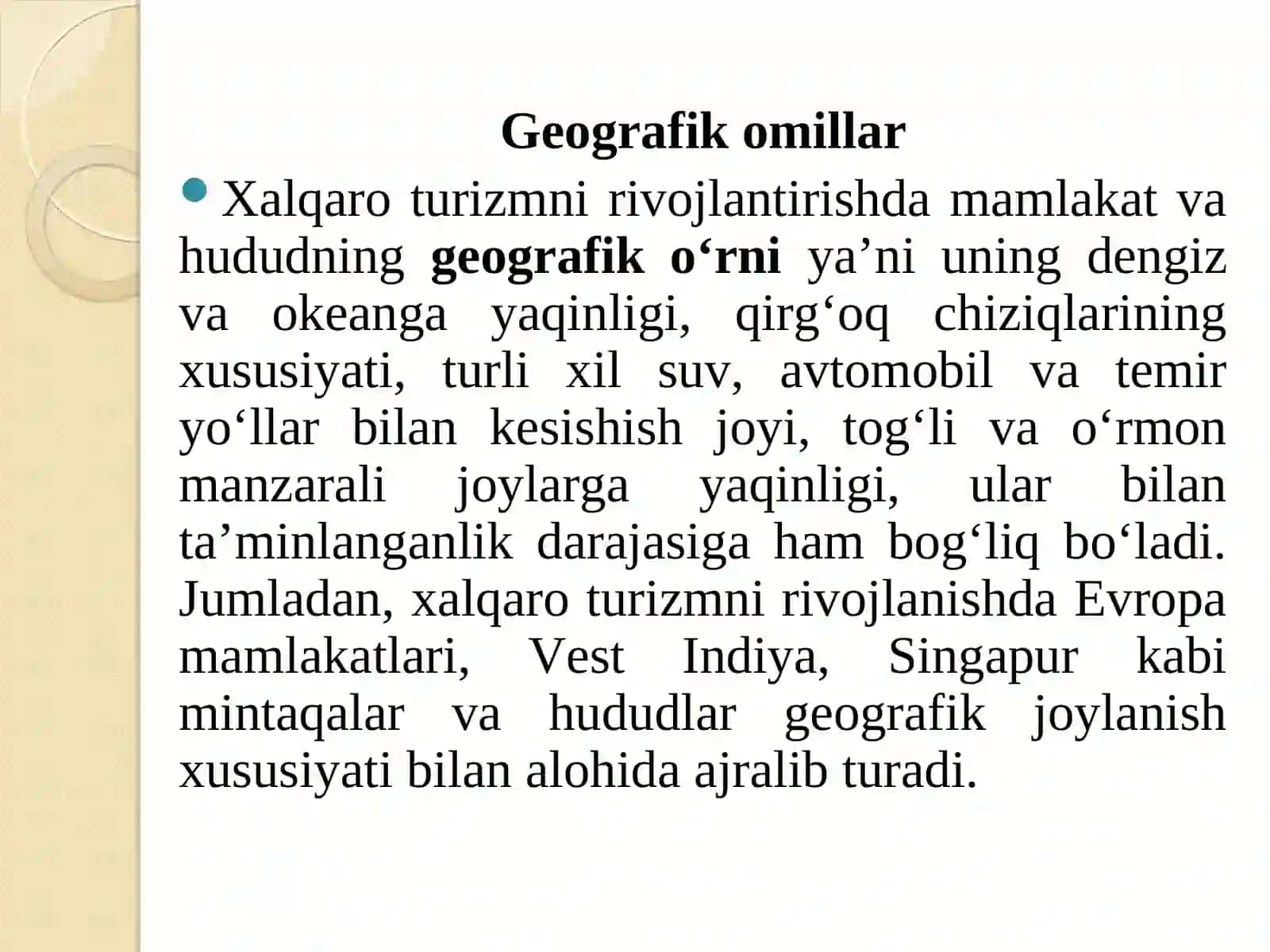 Xalqaro turizmning rivojlanishiga ta’sir еtuvchi omillar 2
