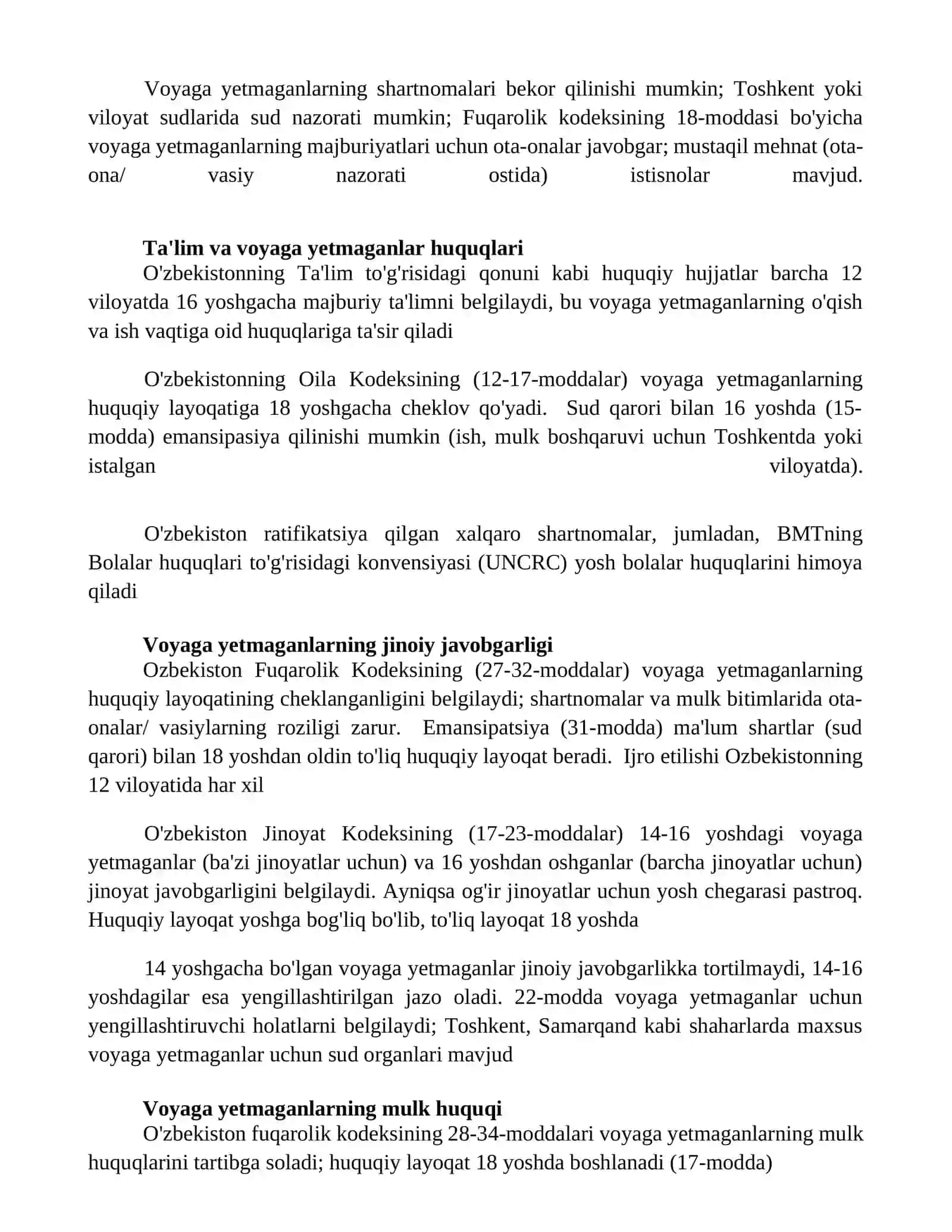 Voyaga yetmagan fuqarolarning muomala layoqatining mazmuni 2