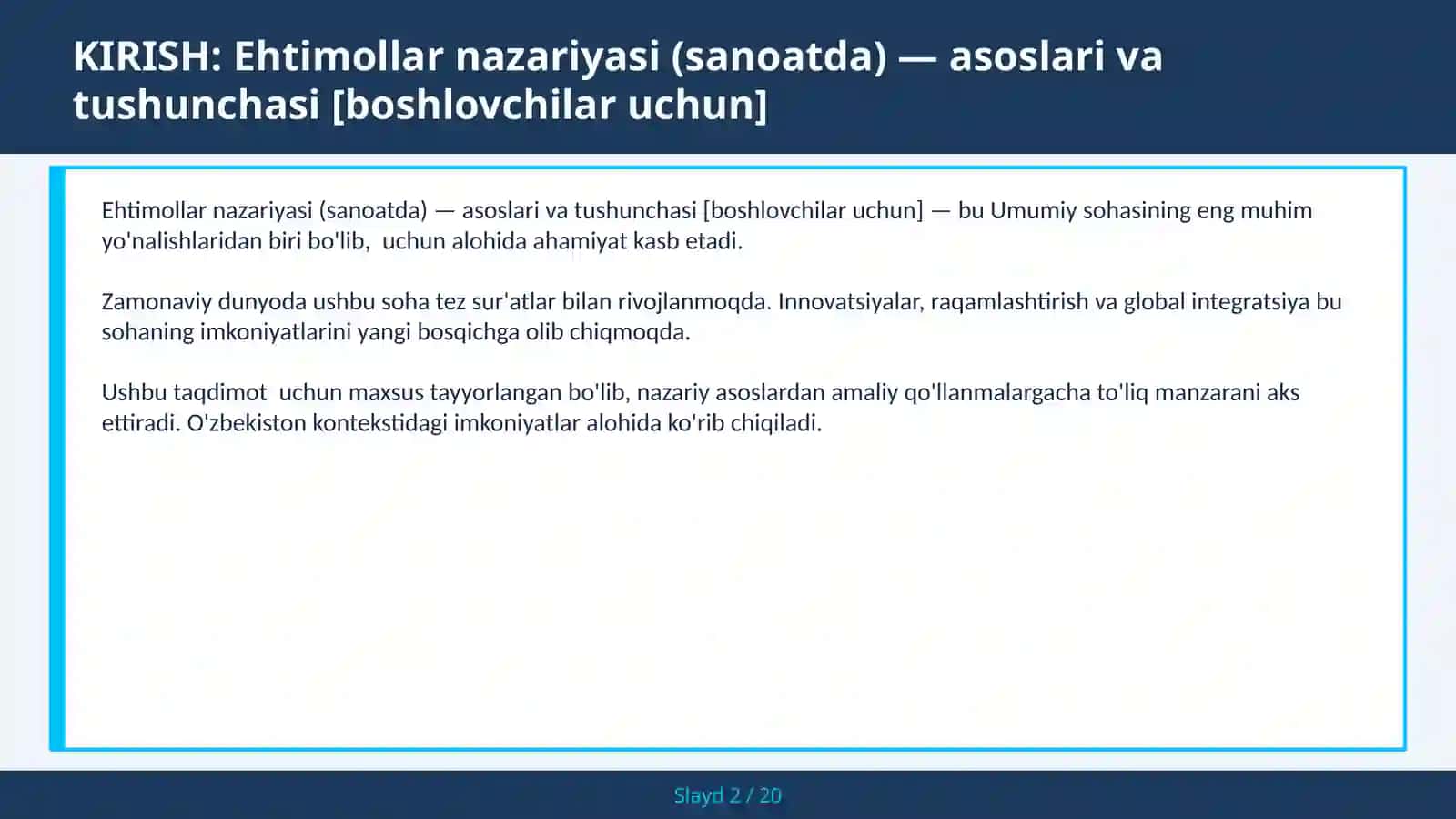 Ehtimollar nazariyasi (sanoatda) — asoslari va tushunchasi [boshlovchilar uchun] 2